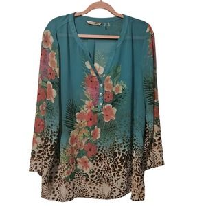 Soft Surroundings Teal Floral Blouse